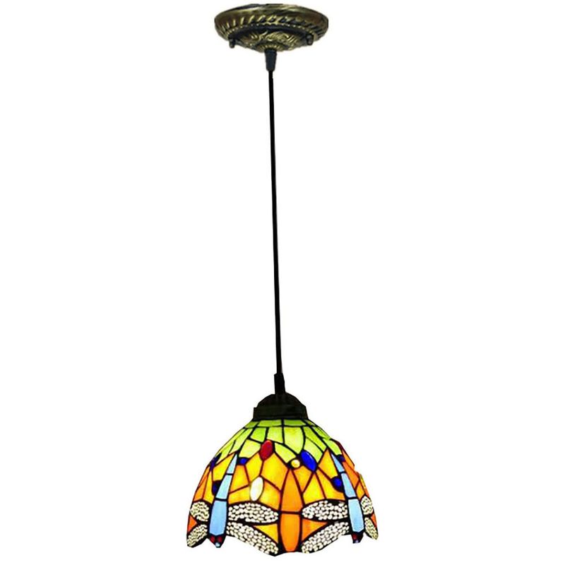 HOME NEAT - Lámpara de techo de cristal Tiffany de libélula ø20cm - Verde