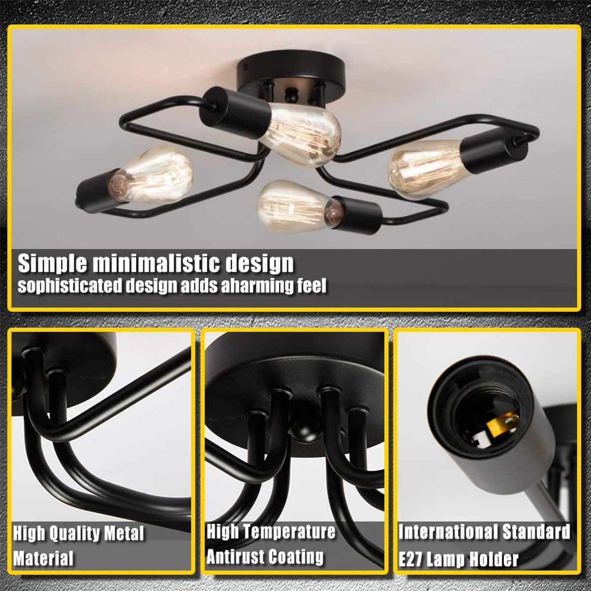 HOME NEAT - Industrial lámpara de techo retro lámpara colgante 4luces negro