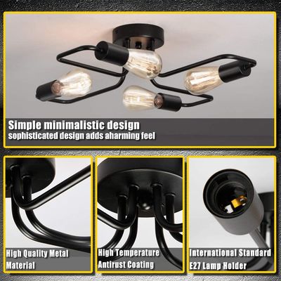 Imagen 2 del producto Industrial lámpara de techo retro lámpara colgante 4luces negro