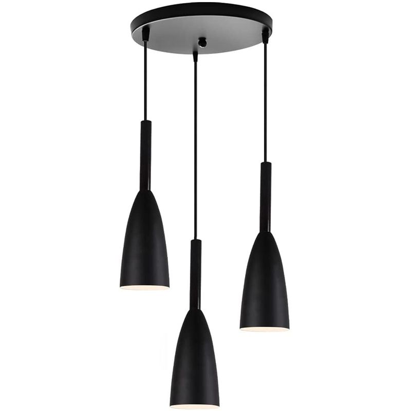 HOME NEAT - Lámpara de techo colgante moderno madera 3 luces e27 negro