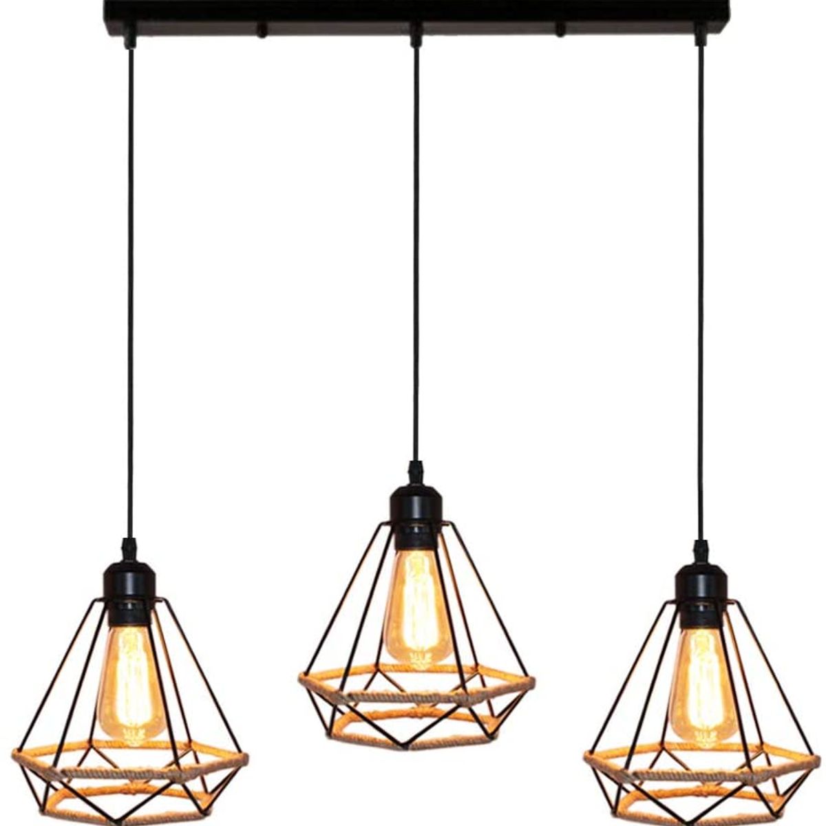 HOME NEAT - Lámpara de techo Cuerda de cáñamo Industrial vintage 3 luces E27