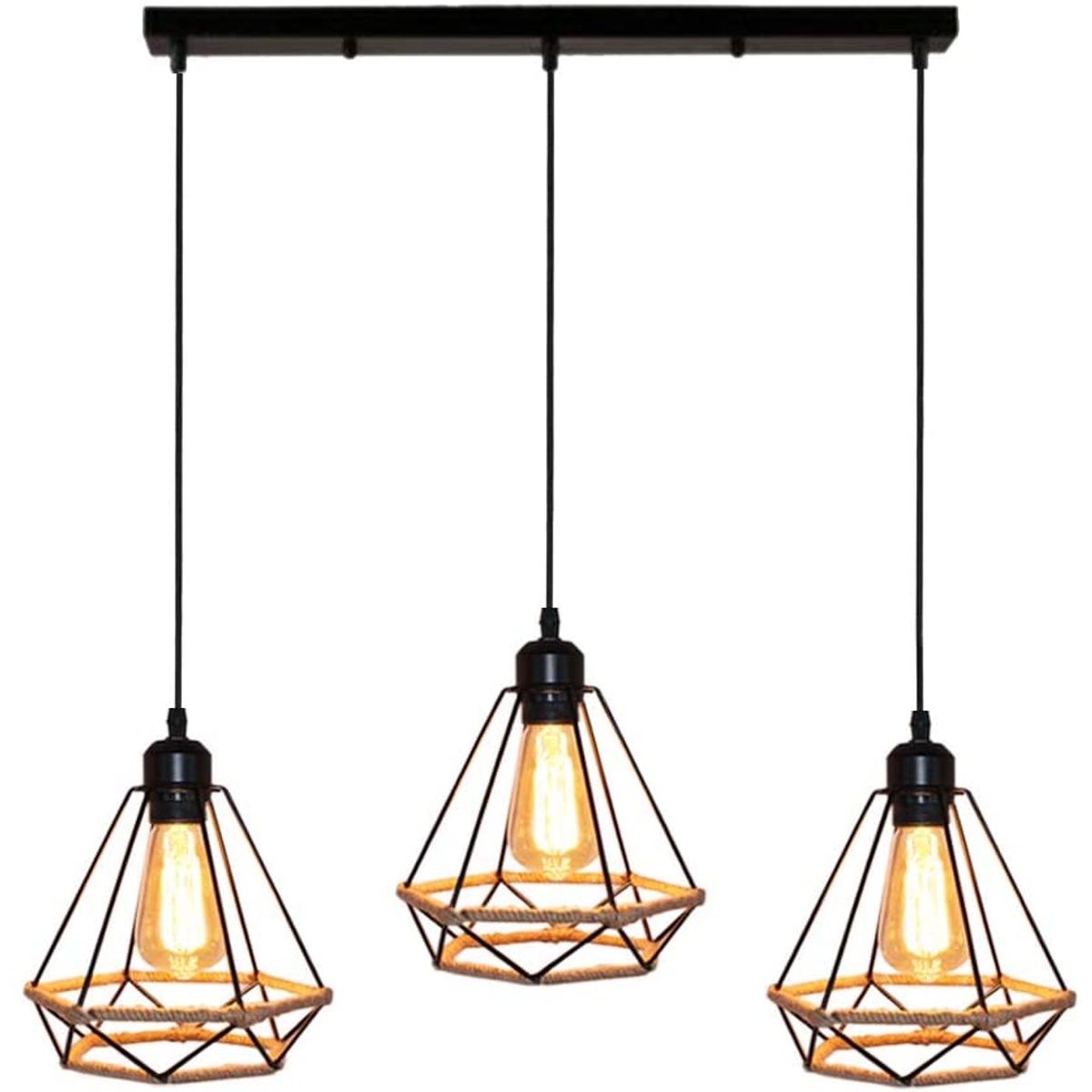 HOME NEAT - Lámpara de techo Cuerda de cáñamo Industrial vintage 3 luces E27