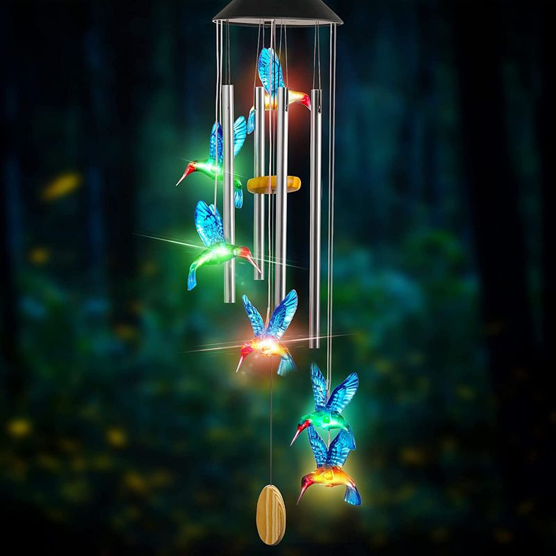 HOME NEAT - Lámpara de campanas de viento solar tubos de aluminio colibrí azul