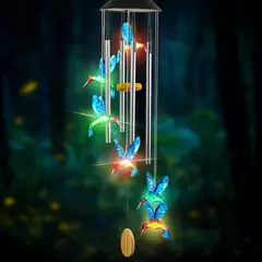HOME NEAT - Lámpara de campanas de viento solar tubos de aluminio colibrí azul