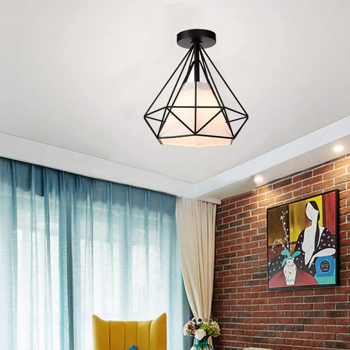 HOME NEAT - Lámpara de techo diamante colgante iluminación industrial ø25cm negro