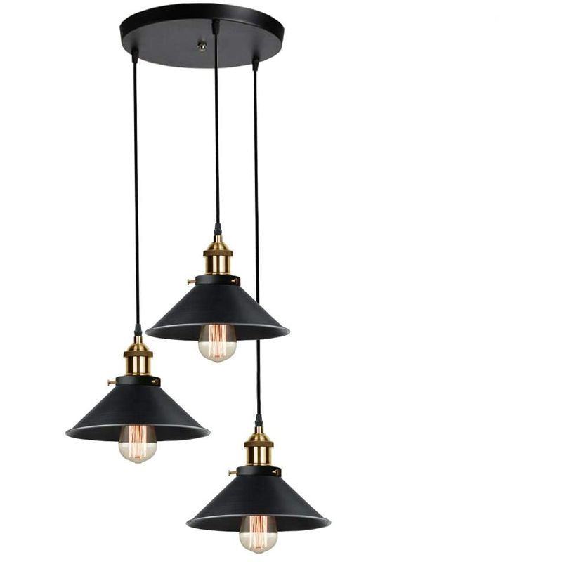 HOME NEAT - Retro Lámpara colgante de techo 3 Luces Industrial E27 - Negro