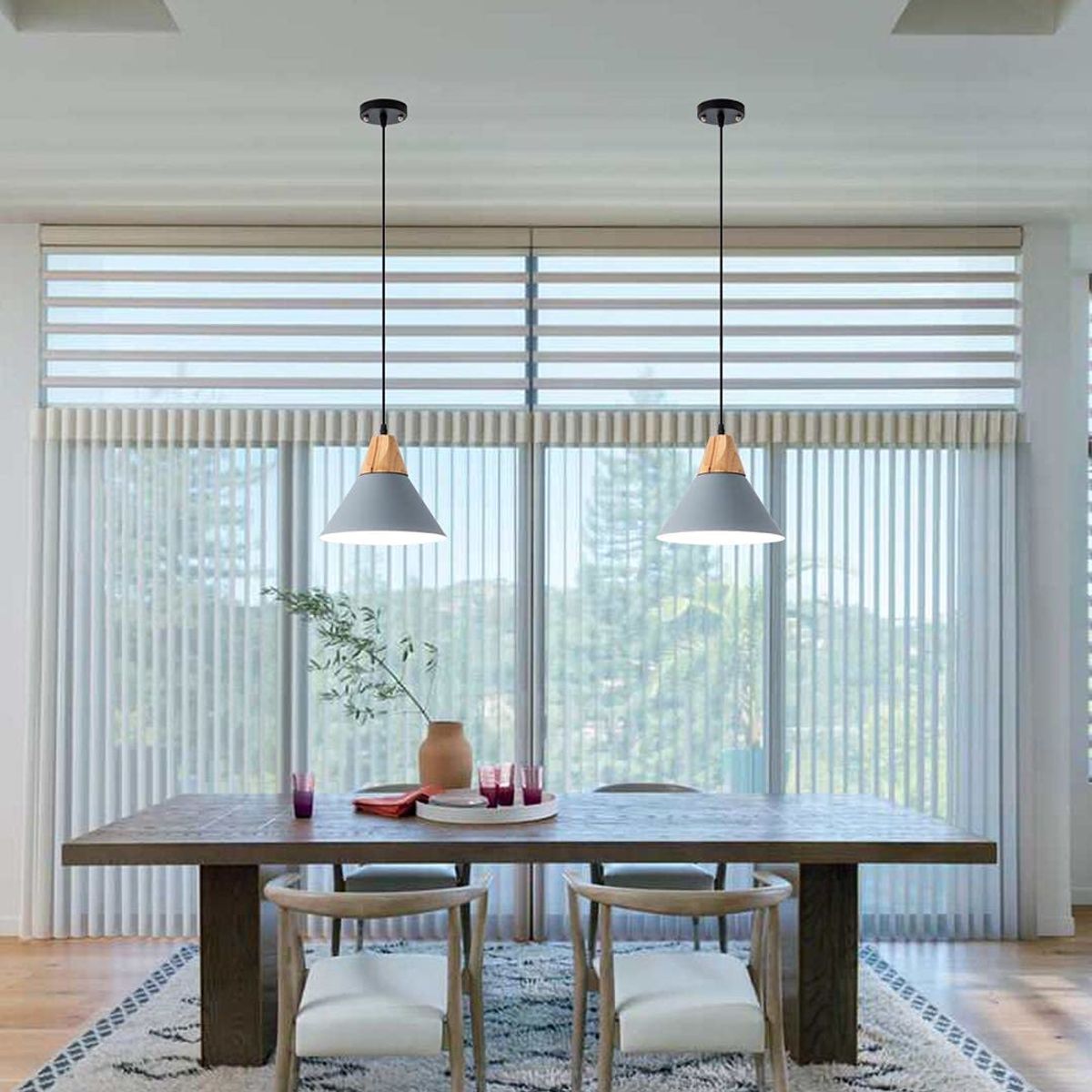 2 Unidades Lámpara de techo madera moderna nórdica e27 ø25cm, marca HOME NEAT - Foto 2