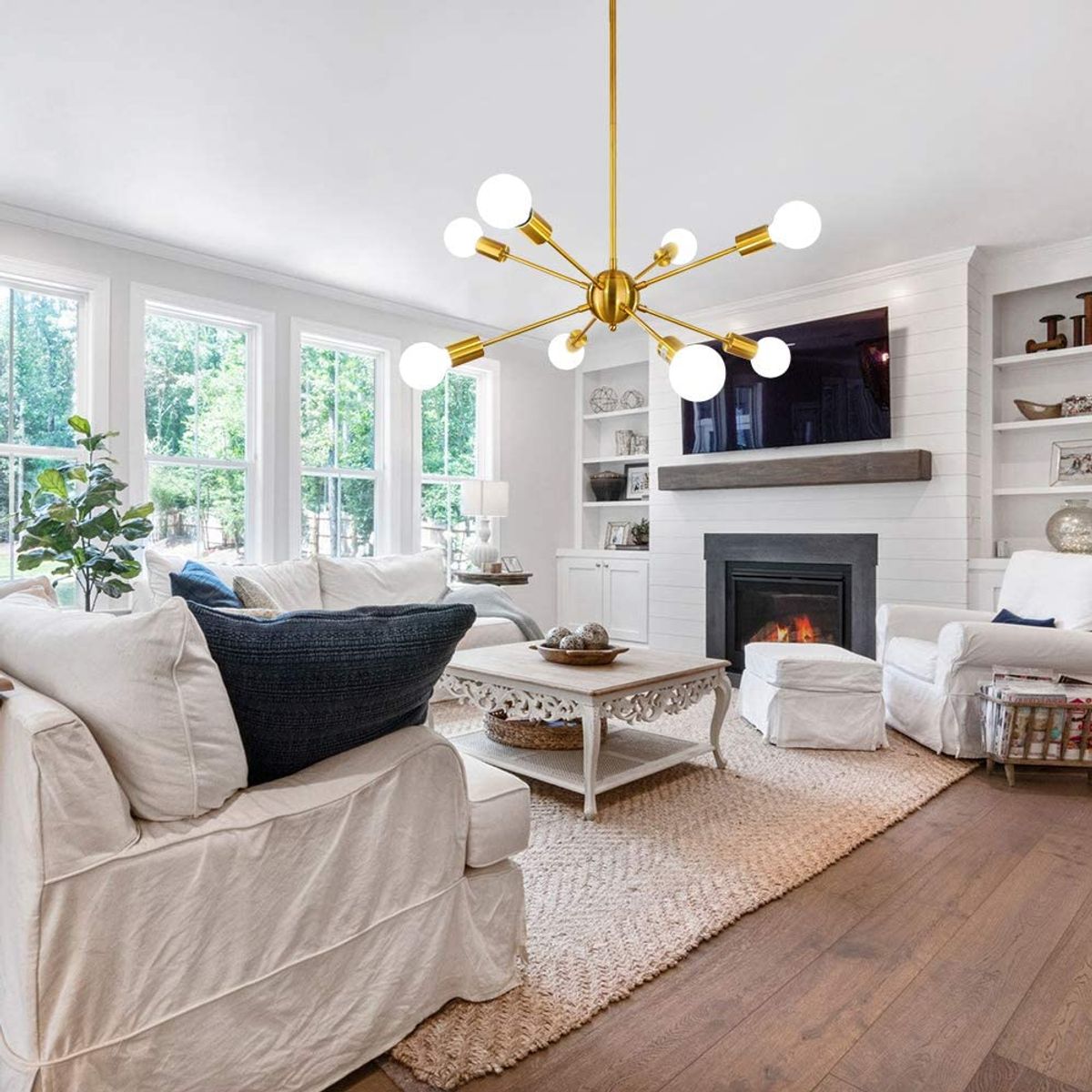 HOME NEAT - Moderno iluminación colgante bolas lámparas con 8 luces e27 color oro.