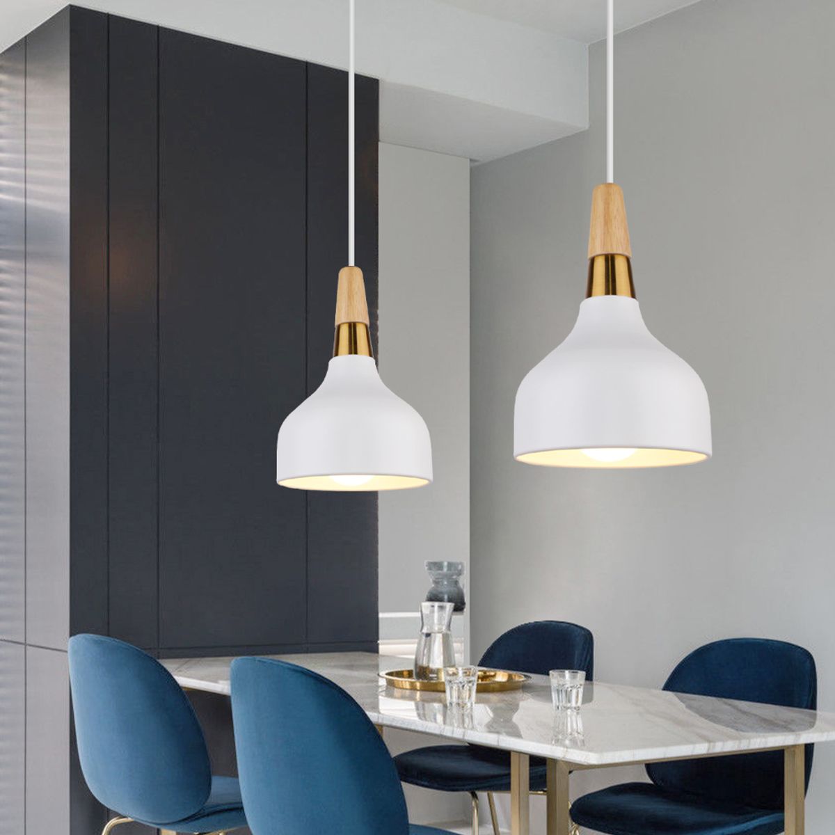 HOME NEAT - Lámpara de colgante nórdica metal luz de techo e27 ø15cm blanco