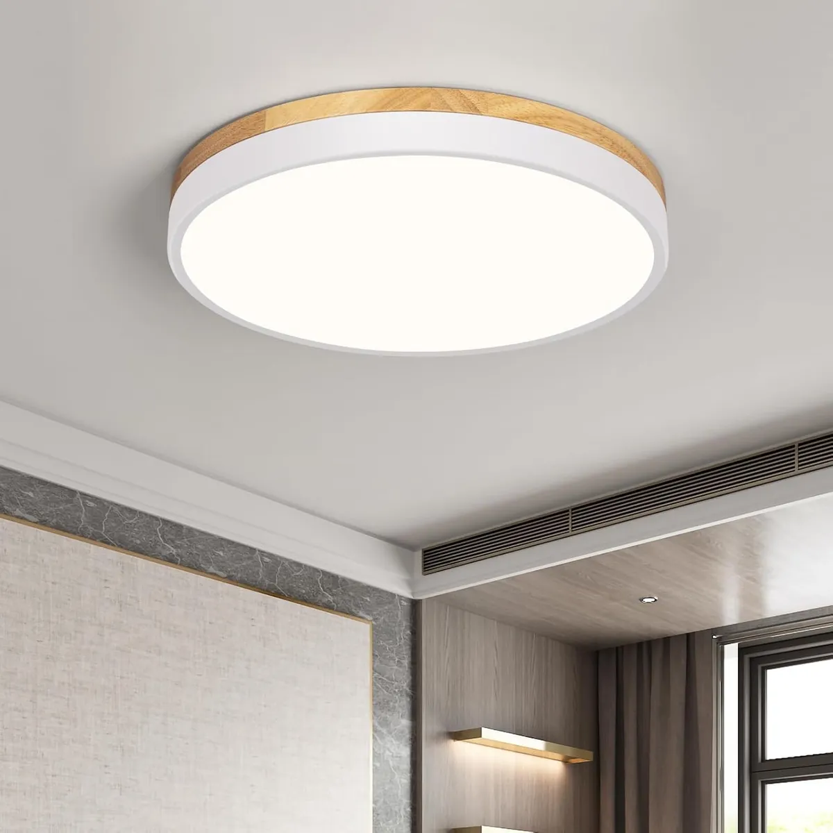 HOME NEAT - Lámpara de techo LED 30cm Borde Blanco y madera 3 Color.