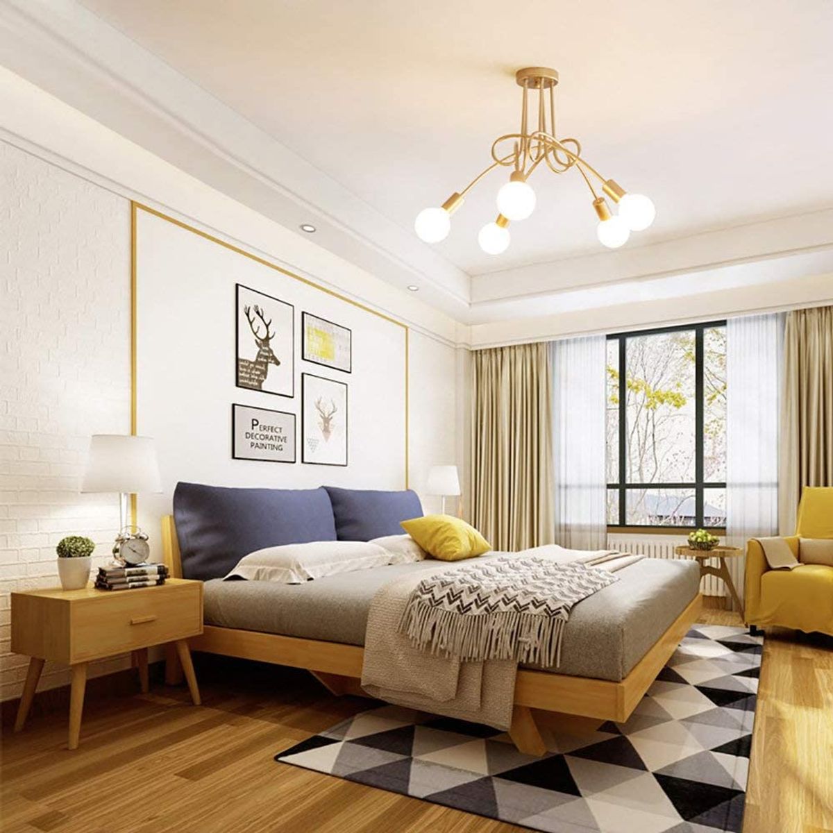 HOME NEAT - Home-neat lamparas de techo vintage diy de 5 lámparas color oro