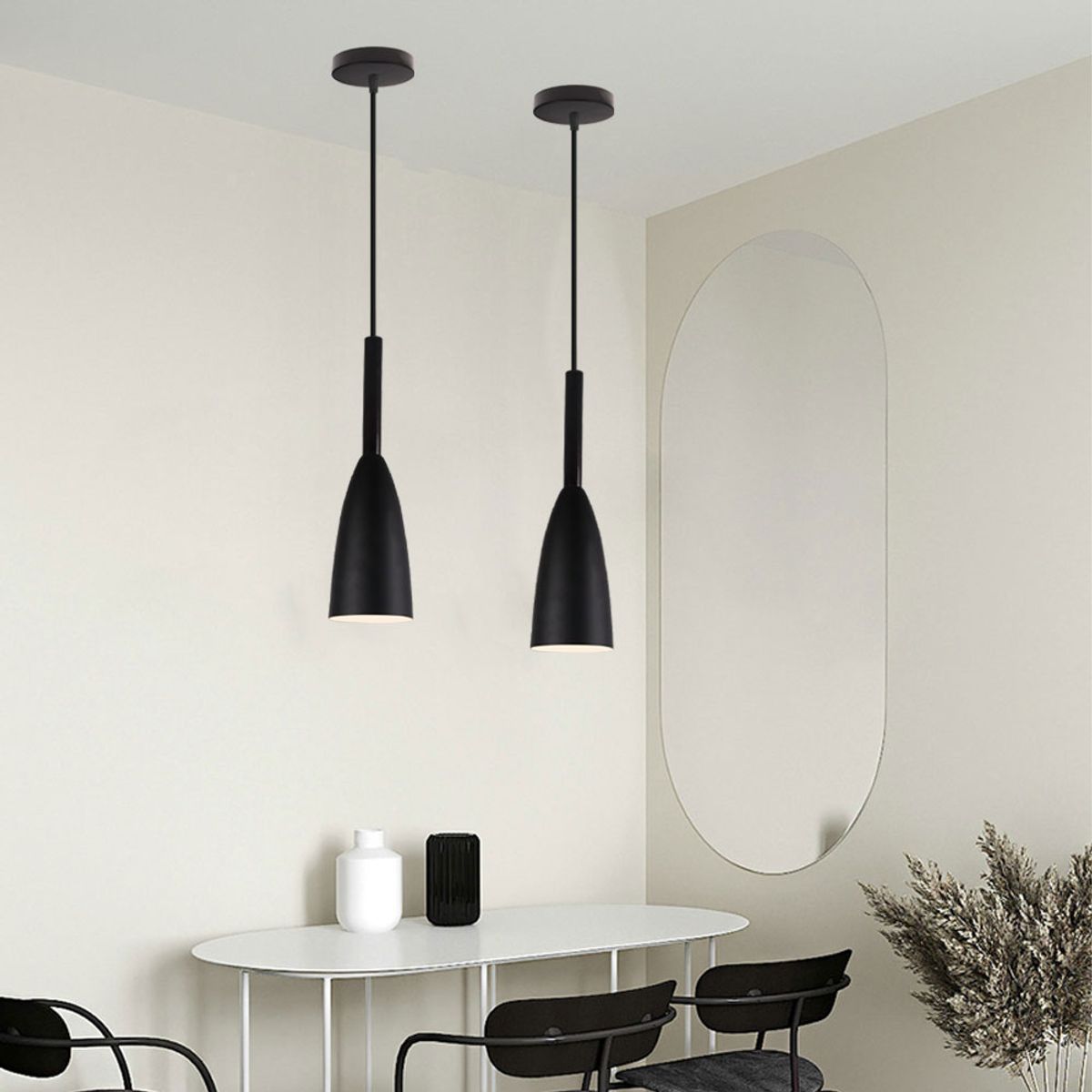 HOME NEAT - Lámpara de colgante moderno madera metal lámpara de techo e27 negro