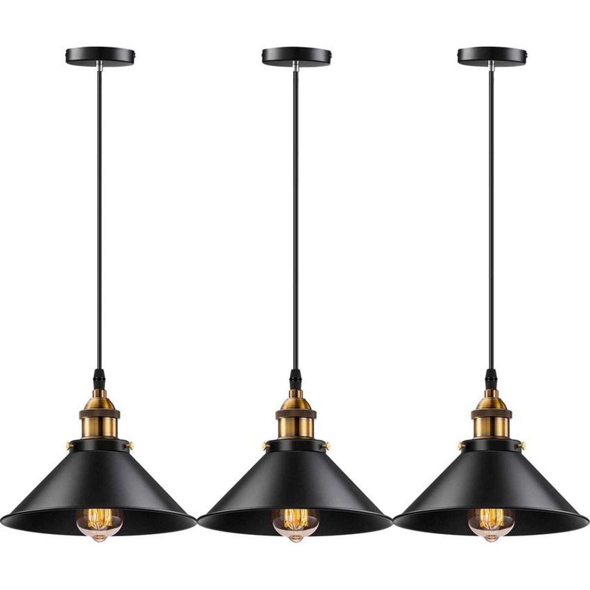HOME NEAT - 3 Unidades lámpara de techo industrial vintage E27 negro