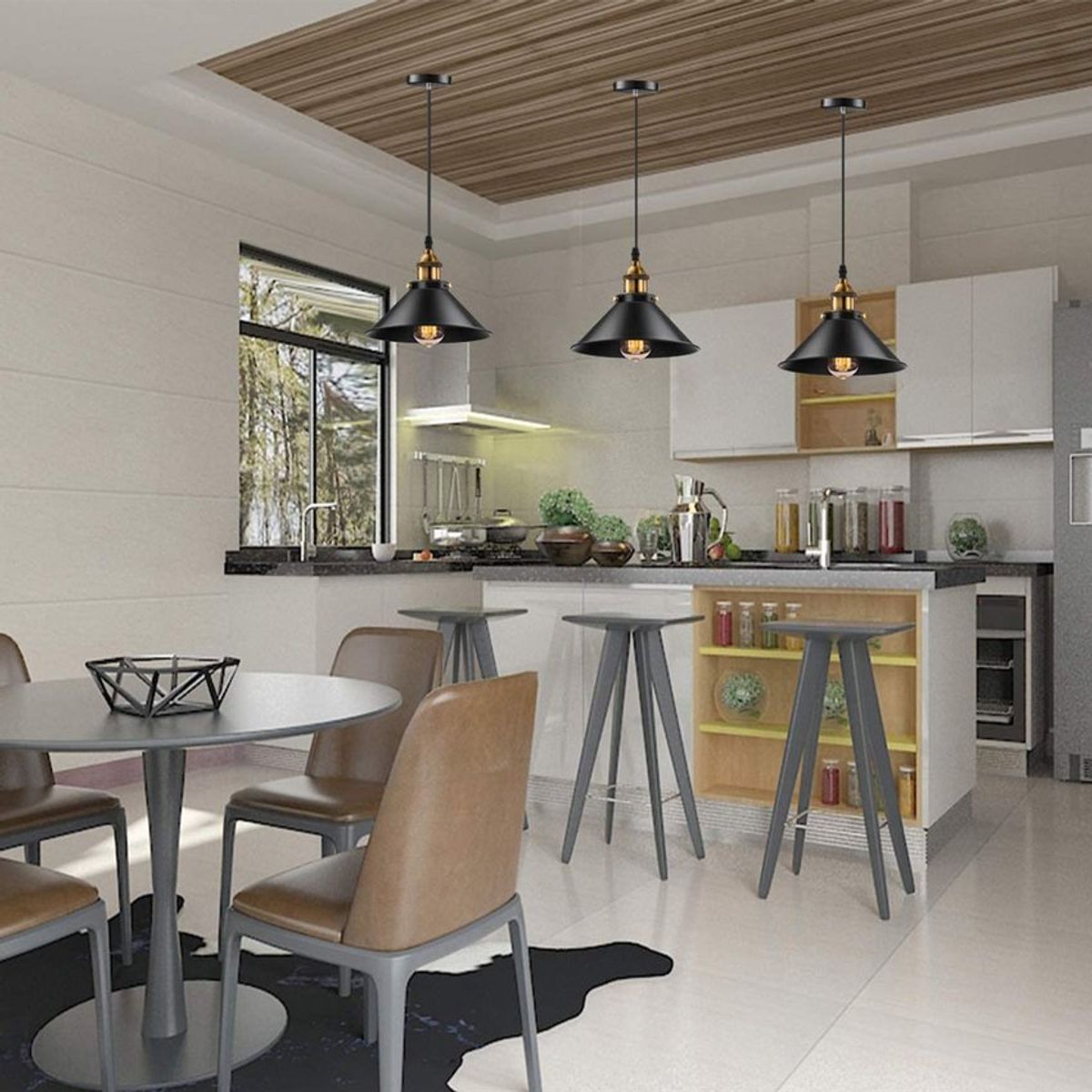 HOME NEAT - 3 Unidades lámpara de techo industrial vintage E27 negro