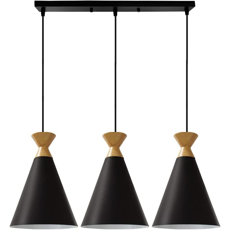 HOME NEAT - Lámpara de colgente 3 luces nórdica e27 lámpara de techo madera negro