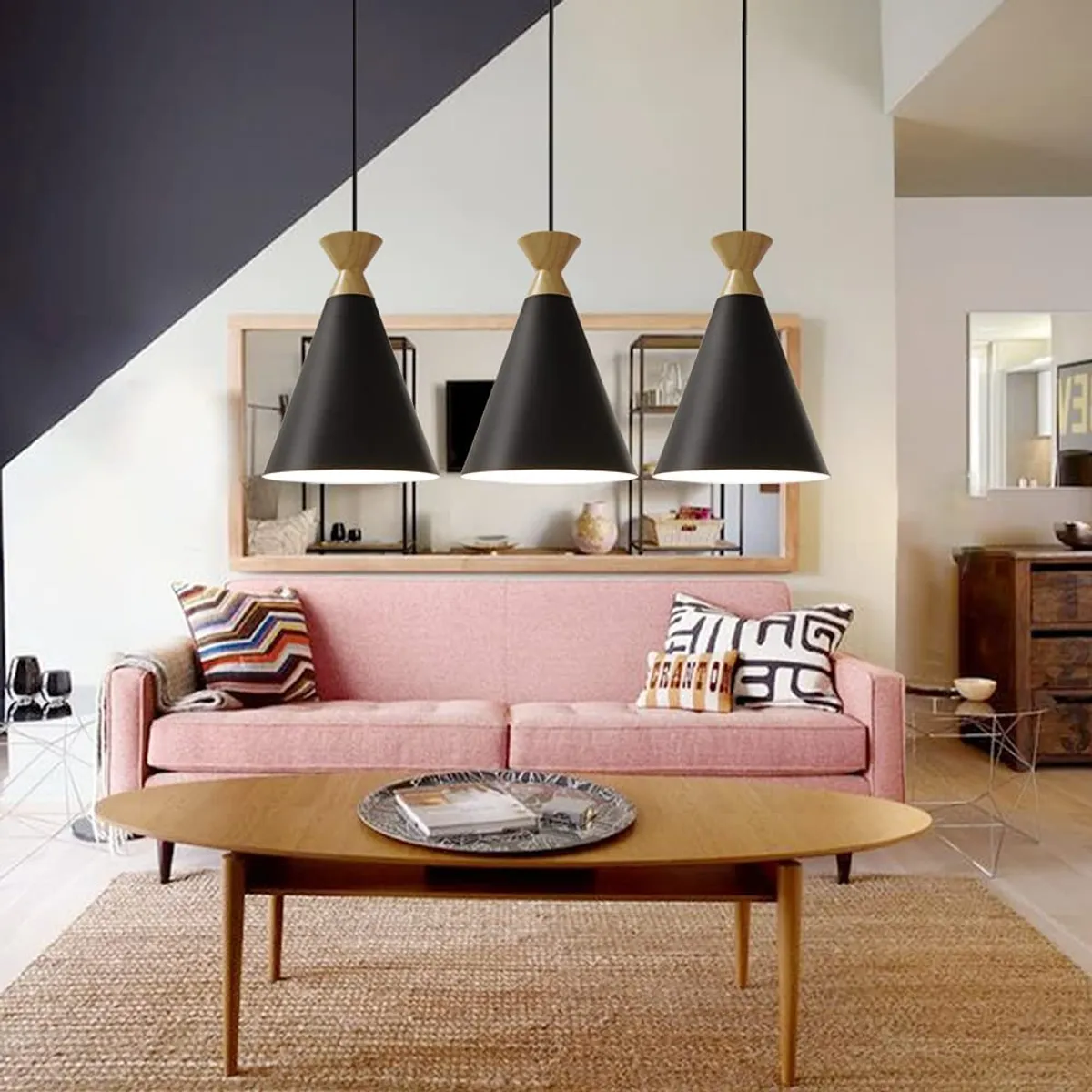 HOME NEAT - Lámpara de colgente 3 luces nórdica e27 lámpara de techo madera negro