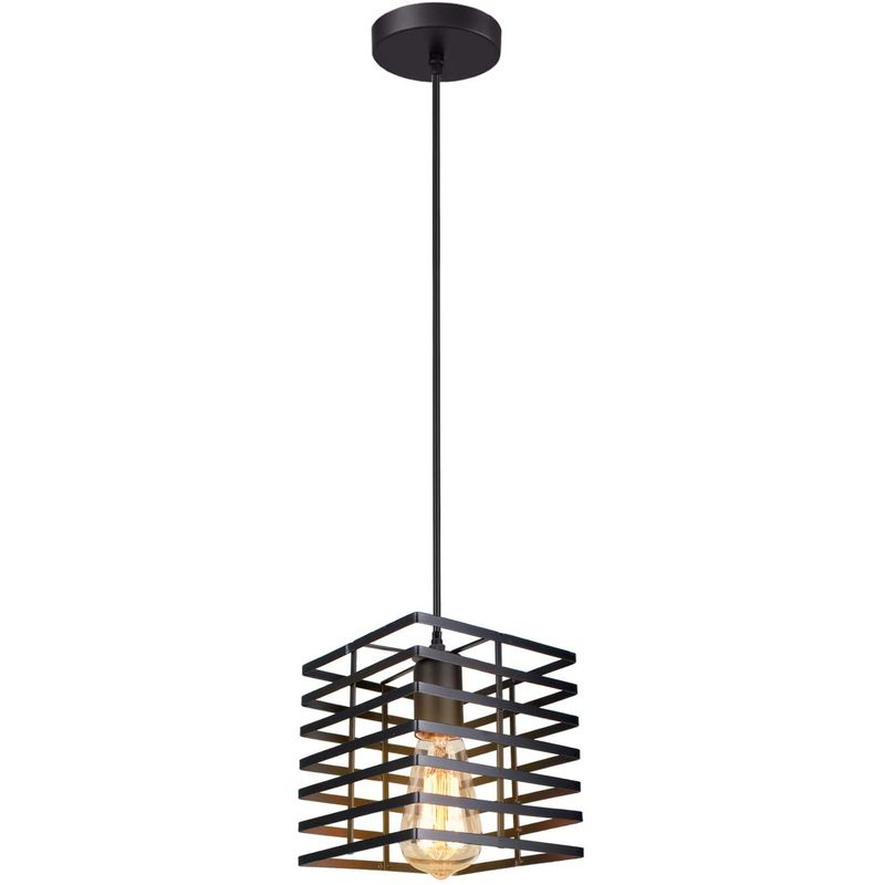 HOME NEAT - Lámpara colgante vintage e27 cubo luz plafón industrial negro..