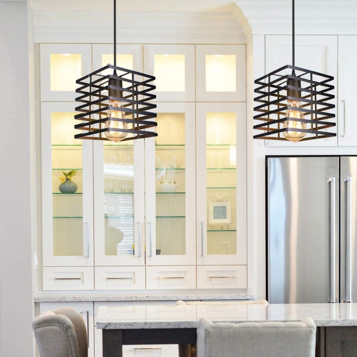 HOME NEAT - Lámpara colgante vintage e27 cubo luz plafón industrial negro