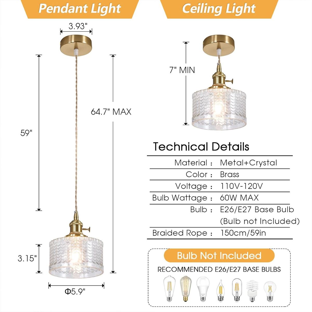 HOME NEAT - Lámpara Colgante De Vidrio Con Patrón De Ondas Ø16cm - Claro
