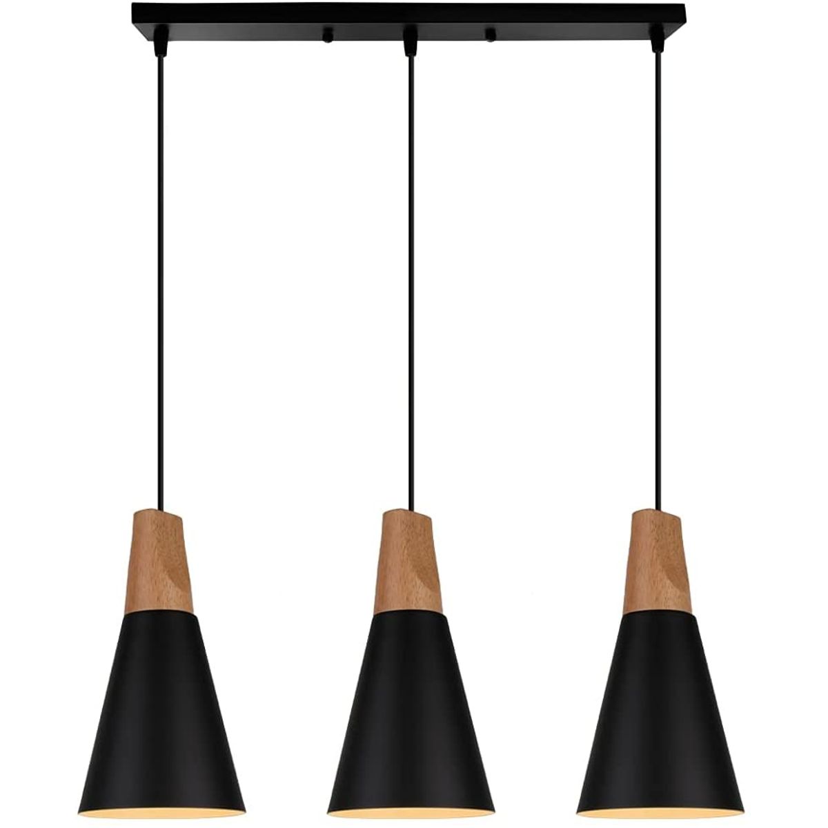 HOME NEAT - Lámpara de techo colgante moderno madera metal 3 luces e27 ø14cm