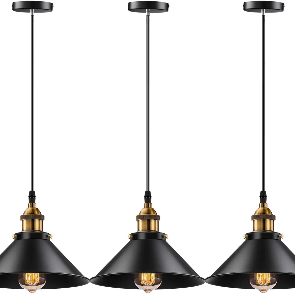HOME NEAT - 3 Unidades lámpara de techo industrial vintage E27 negro
