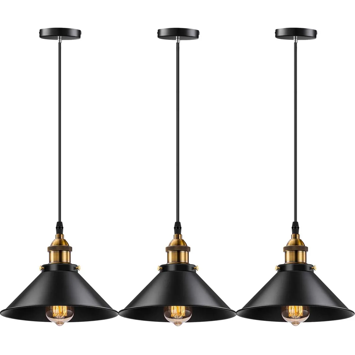 HOME NEAT - 3 Unidades lámpara de techo industrial vintage E27 negro