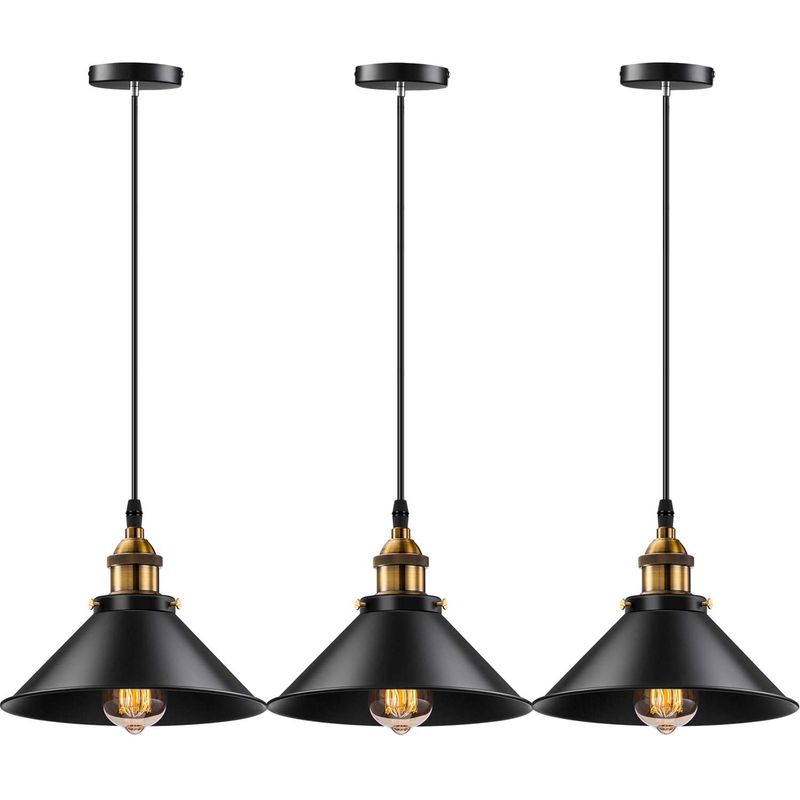 HOME NEAT - 3 Unidades lámpara de techo industrial vintage E27 negro