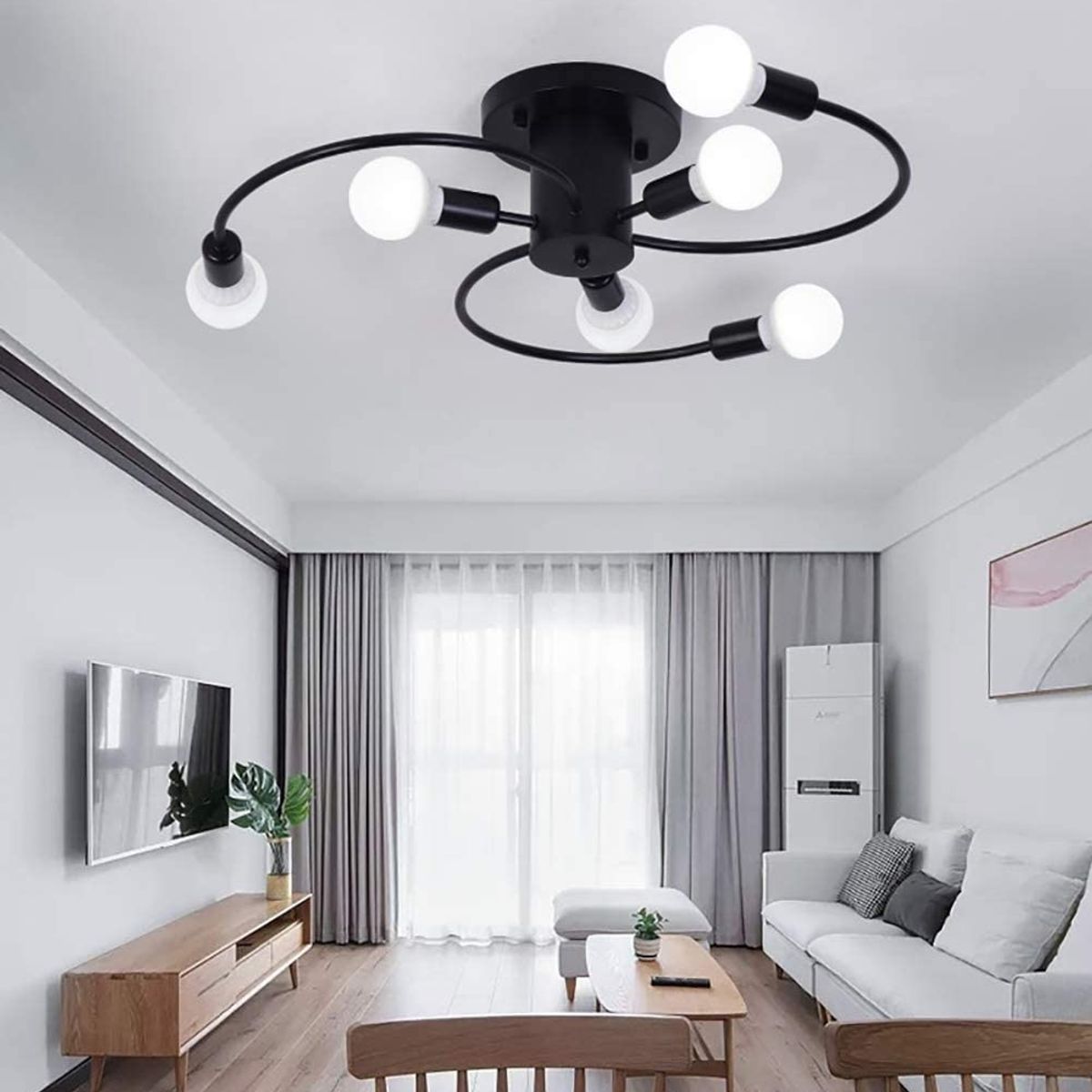 HOME NEAT - Lámpara de techo moderna 6 brazos E27 luces Negro