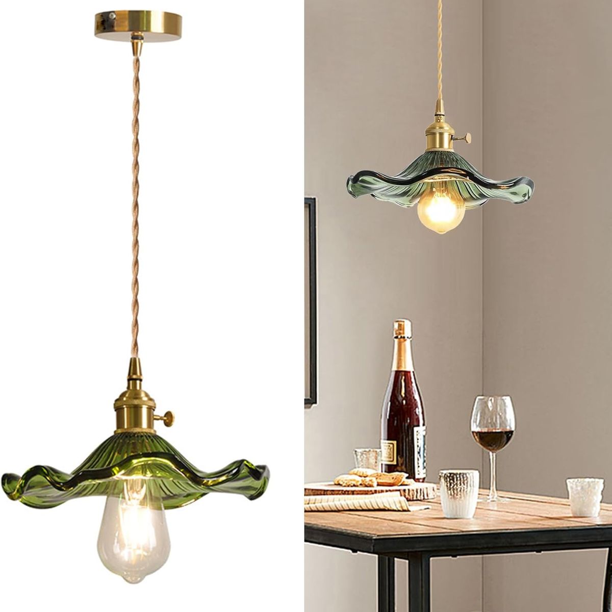 HOME NEAT - Lámpara Colgante de Vidrio Vintage 22cm - Verde