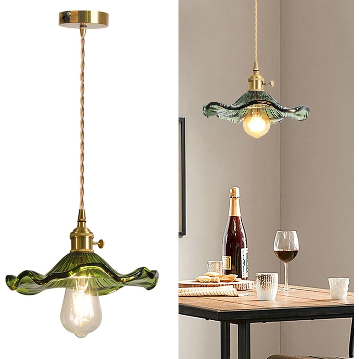 HOME NEAT - Lámpara Colgante de Vidrio Vintage 22cm - Verde