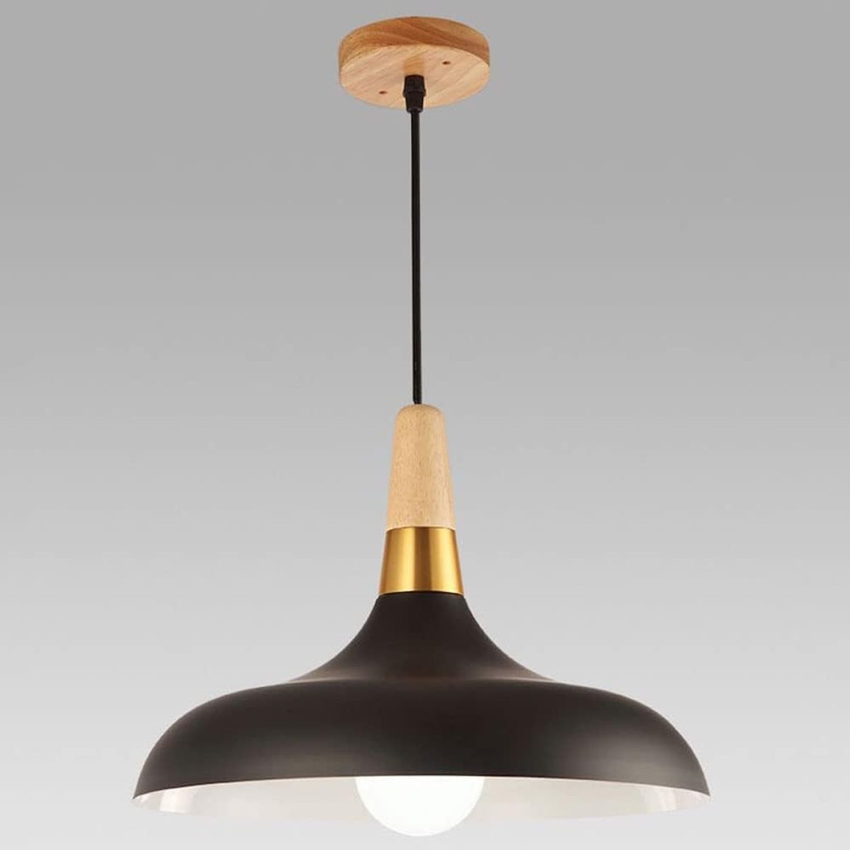 HOME NEAT - Lámpara colgante de metal madera nórdica ø35cm E27 Negro