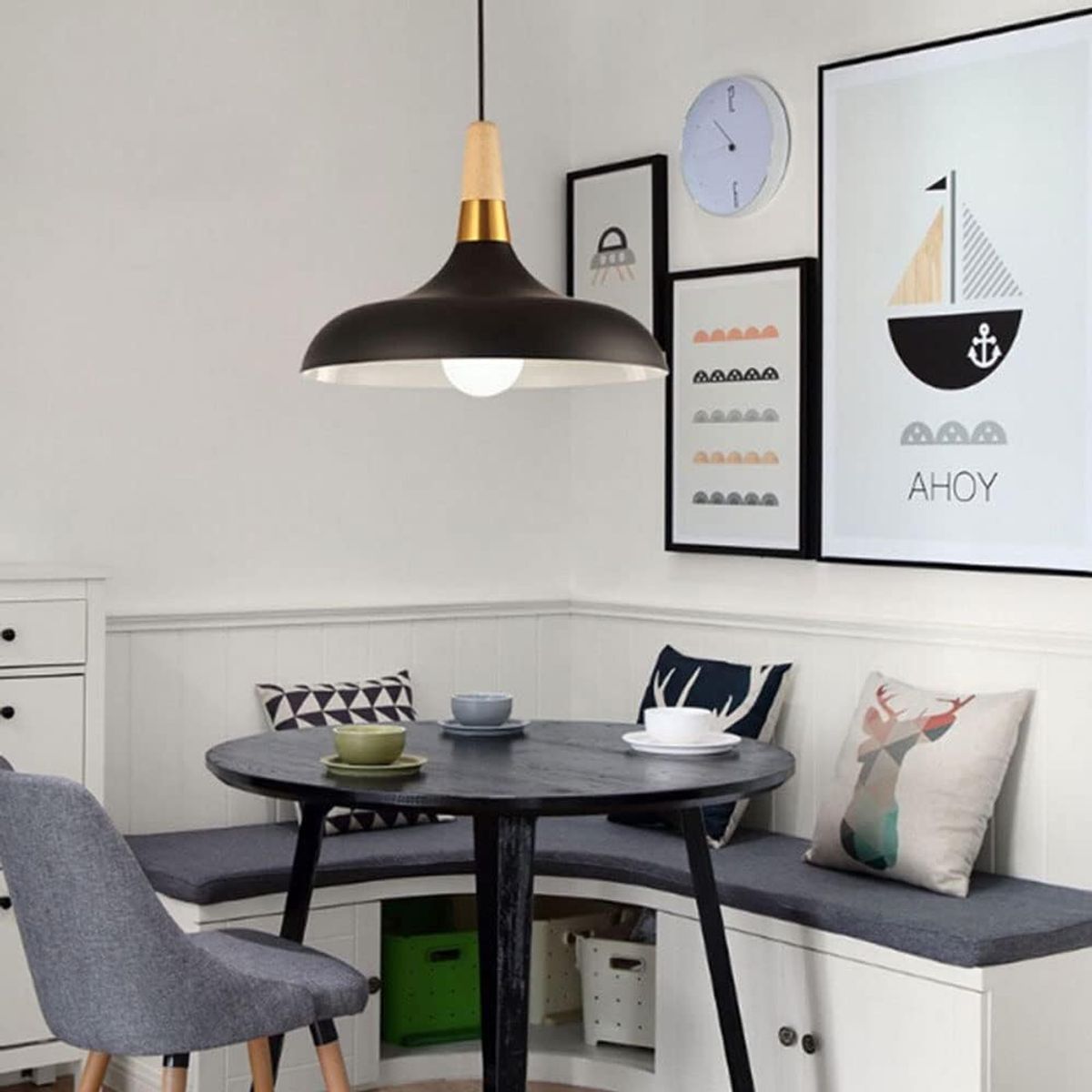 HOME NEAT - Lámpara colgante de metal madera nórdica ø35cm E27 Negro