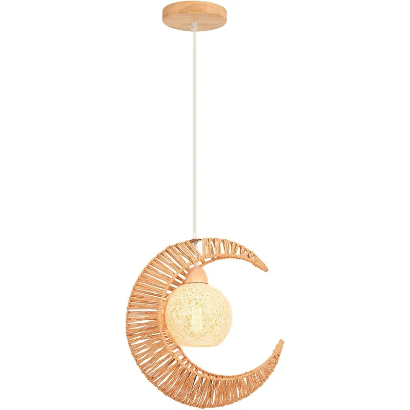 HOME NEAT - Lámpara Colgante Ratán con Pantalla de Cuerda E27 38cm
