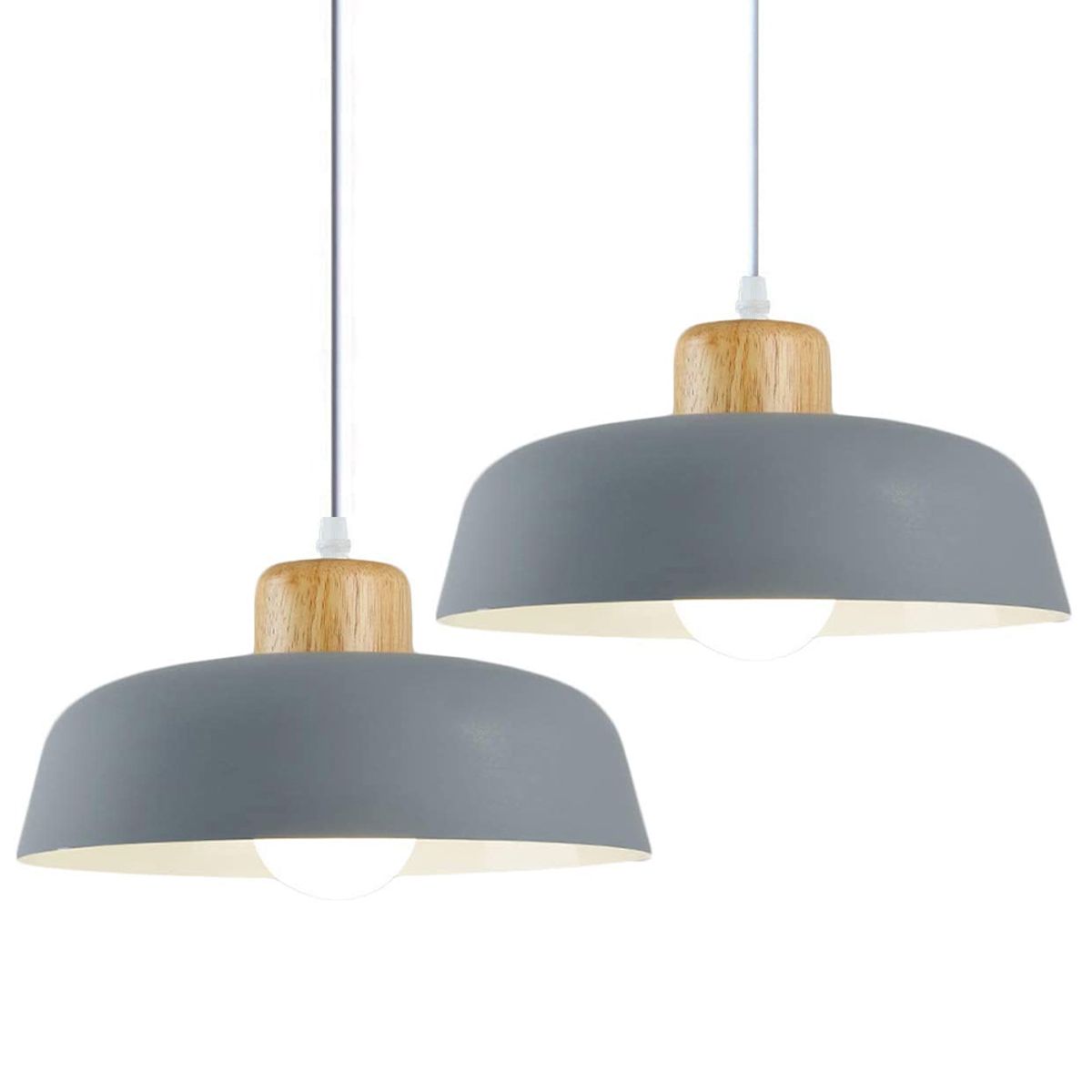 2 Unidades Lámpara de colgante de metal madera moderna Gris, marca HOME NEAT - Foto Principal