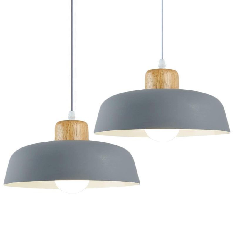 HOME NEAT - 2 Unidades Lámpara de colgante de metal madera moderna Gris.