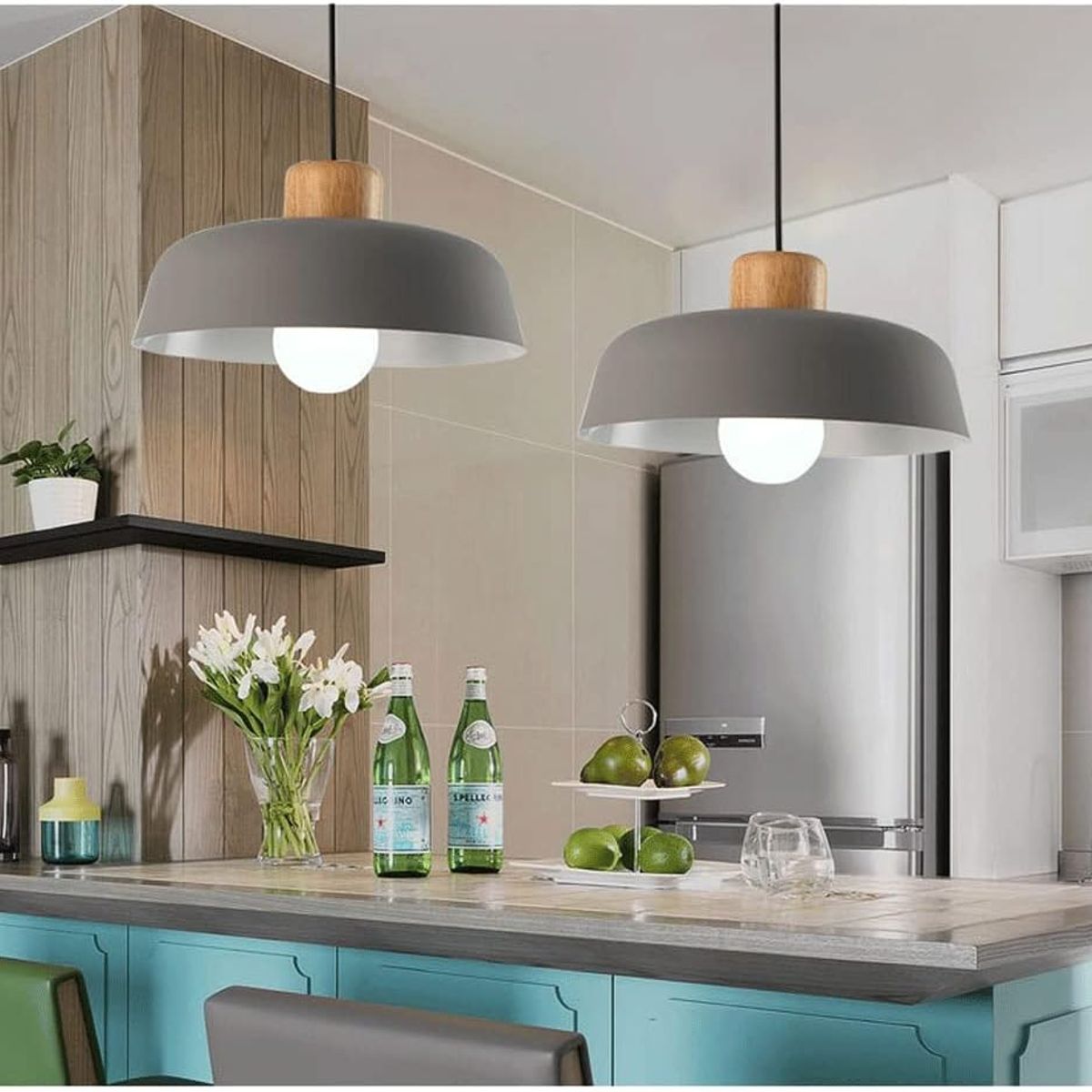 2 Unidades Lámpara de colgante de metal madera moderna Gris, marca HOME NEAT - Foto 2