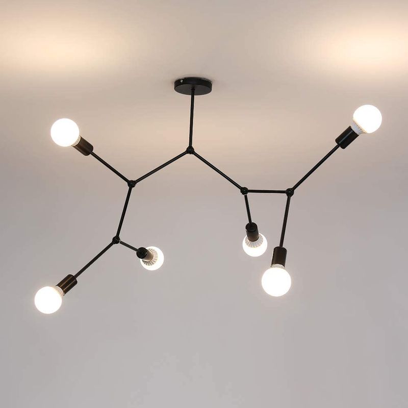 HOME NEAT - Lámpara de Techo Vintage Araña Sputnik con 6 Luces de Brazo E27 Negro