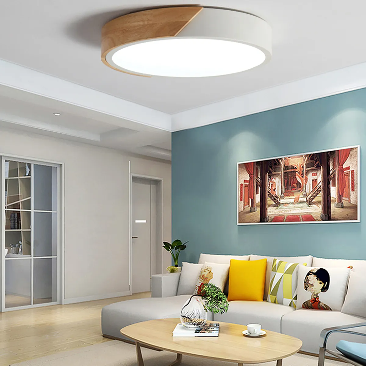 HOME NEAT - Lámpara LED 30cm Borde Blanco y madera