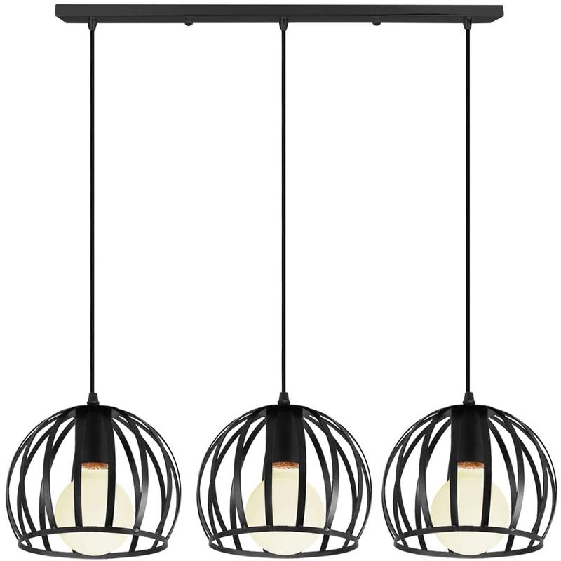 HOME NEAT - Lámpara de techo industrial vintage 3 luces E27 ø20cm Negro
