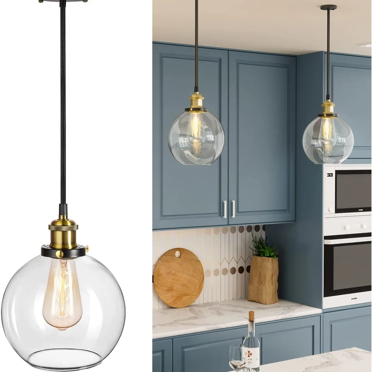 HOME NEAT - Lámpara de techo colgante bola de cristal vintage e27 transparente