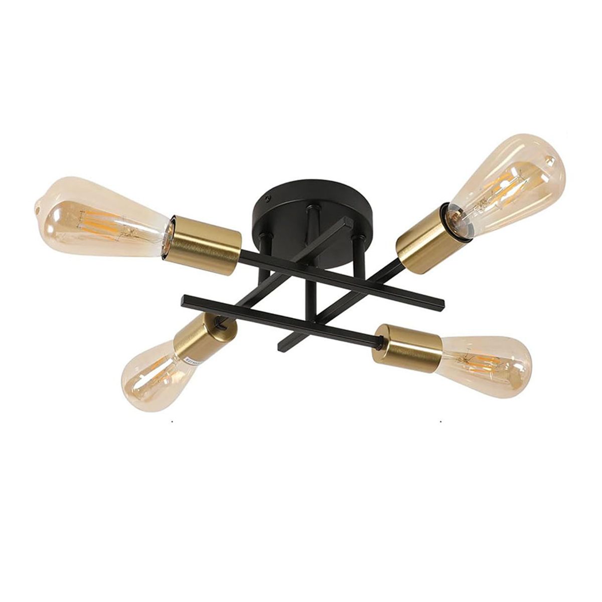 HOME NEAT - Lámpara de techo moderna metálica de 4 focos - Negro Y Dorado