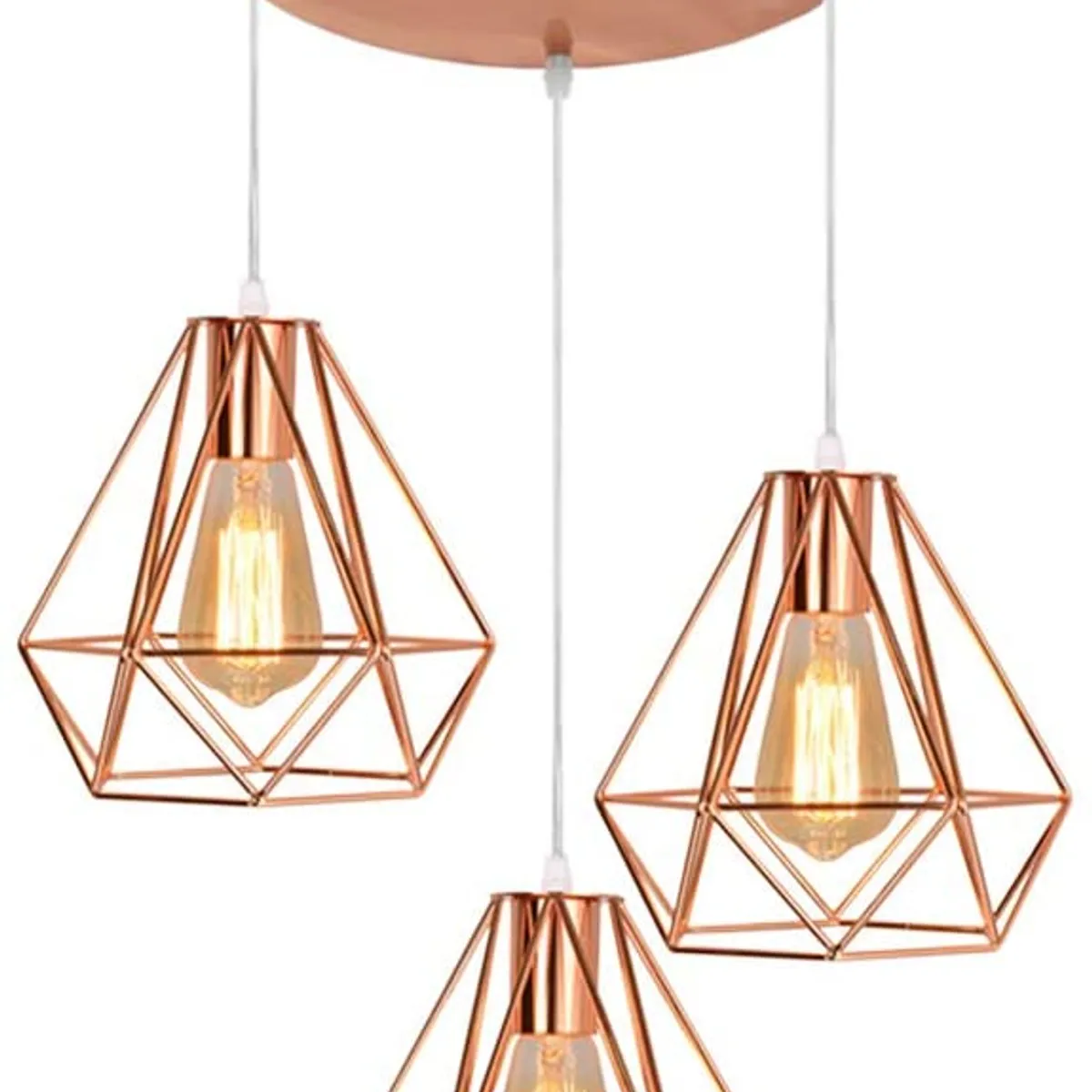 HOME NEAT - Lámpara de techo colgante retro ø200mm diamante jaula 3 luces oro rosa