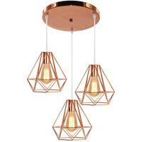 Lámpara de techo colgante retro ø200mm diamante jaula 3 luces oro rosa