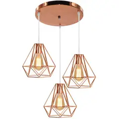 HOME NEAT - Lámpara de techo colgante retro ø200mm diamante jaula 3 luces oro rosa