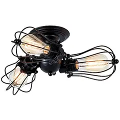 HOME NEAT - Lámpara de techo vintage 3 cabeza de jaula lámpara colgante negro