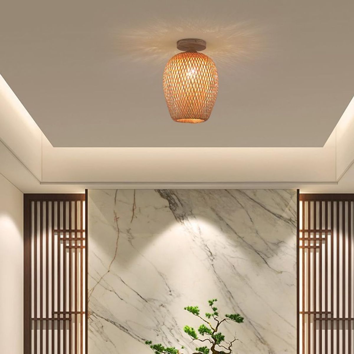 HOME NEAT - Lámpara Colgante de Techo de Bambú Vintage E27 Ø25cmx 26cm