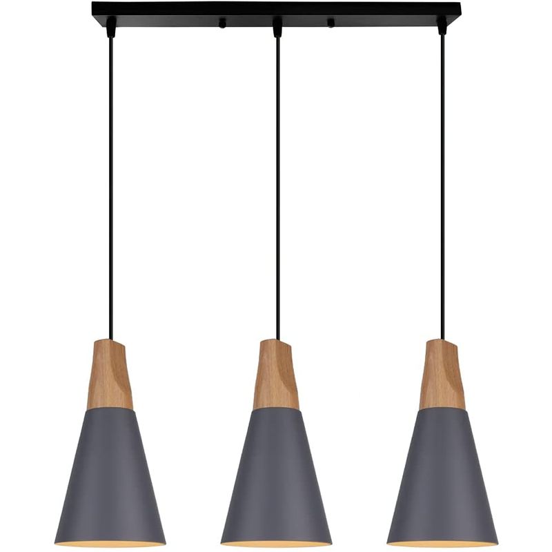 HOME NEAT - Lámpara de techo colgante moderno madera metal 3 luces e27 ø14cm.