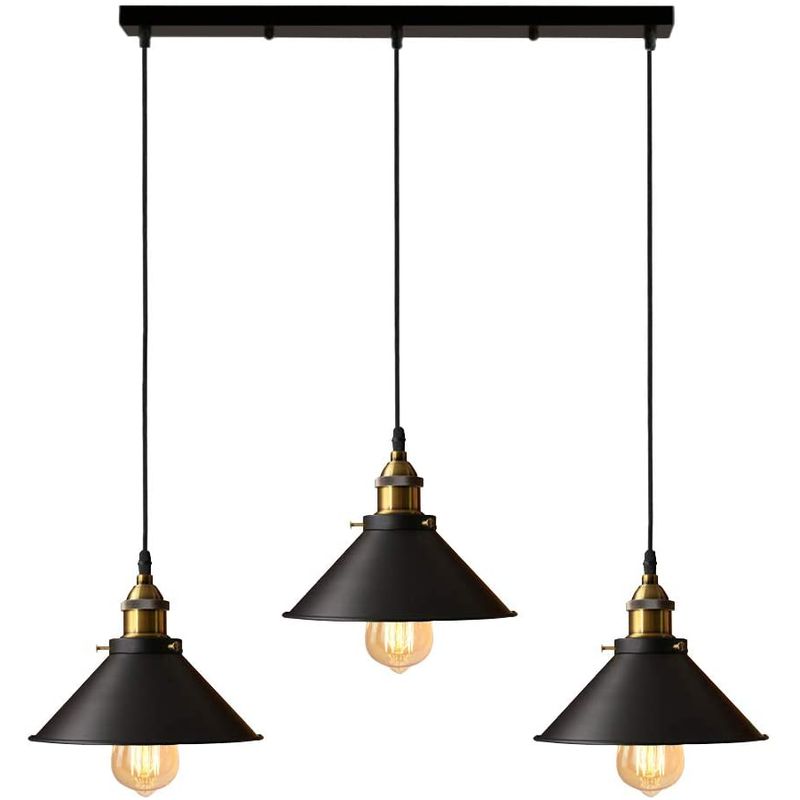 HOME NEAT - Lámpara de techo industrial vintage 3 luces E27 Negro