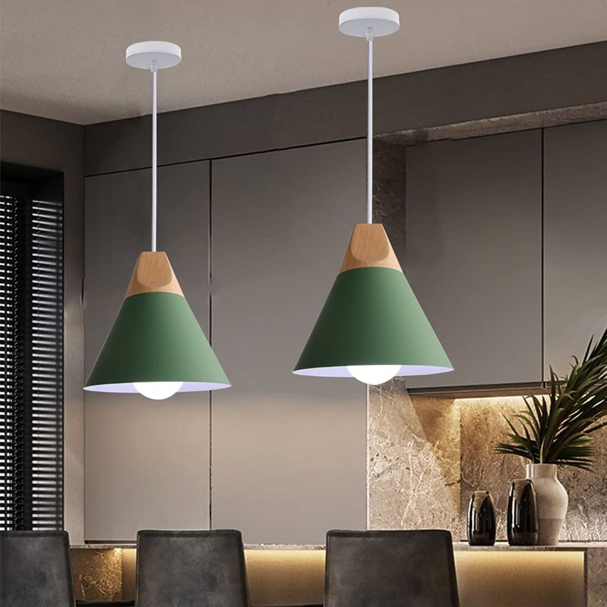 2 Unidades Lámpara de techo moderna colgante de luz E27 ø22cm - Verde, marca HOME NEAT - Foto 2