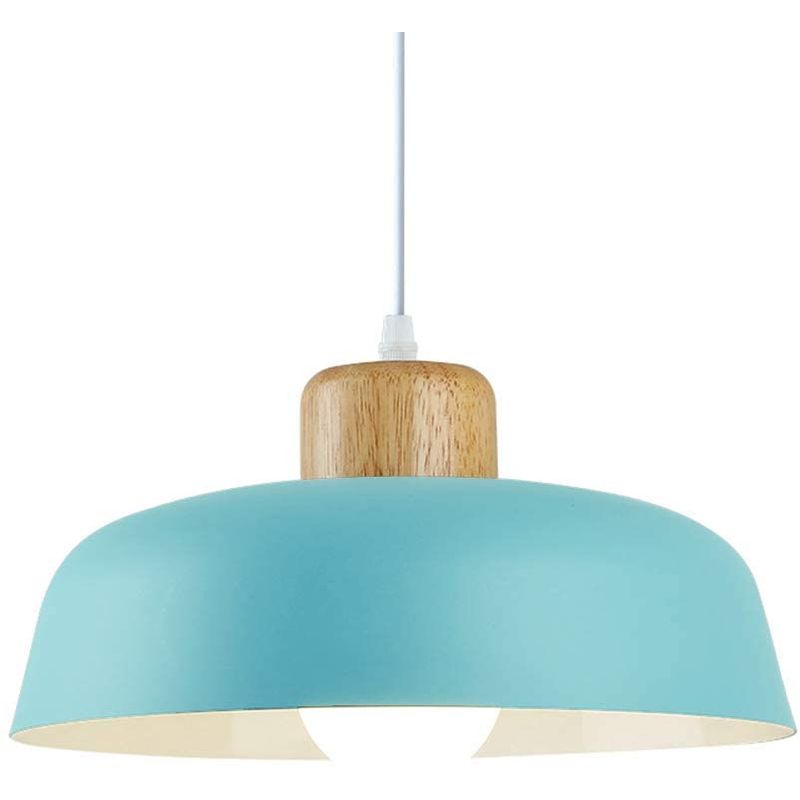 HOME NEAT - Lámpara de colgante de metal madera redonda moderna nórdica e27 azul.